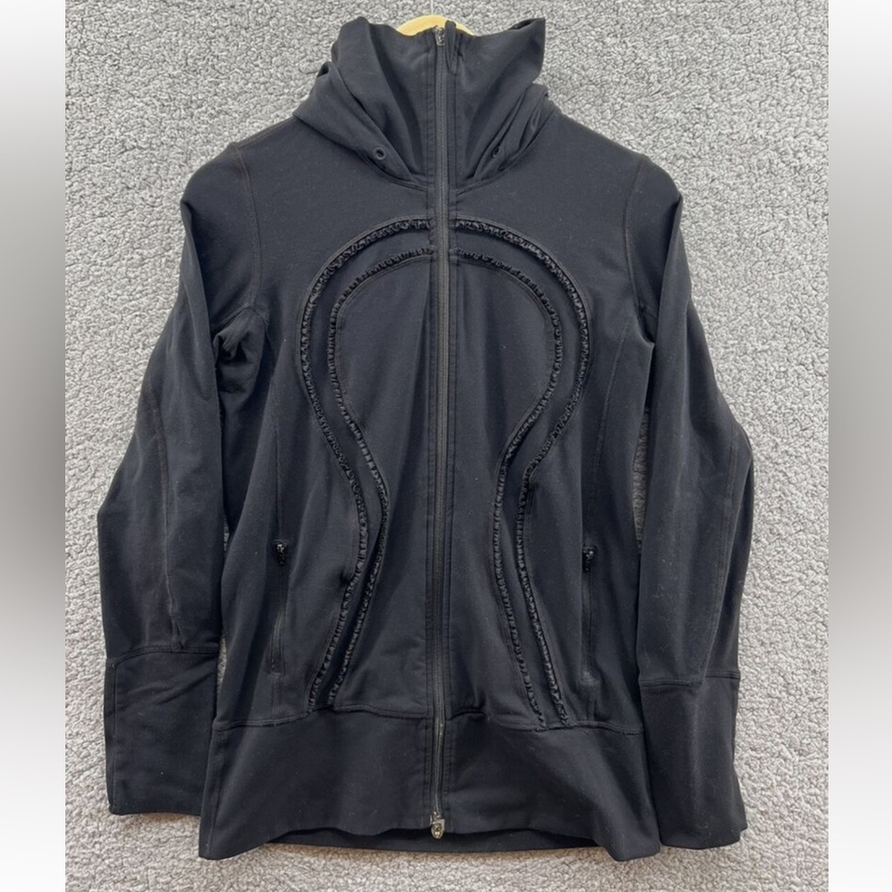 Lululemon Stride Ruffle Full Zip Black Hoodie Jacket, Size 8